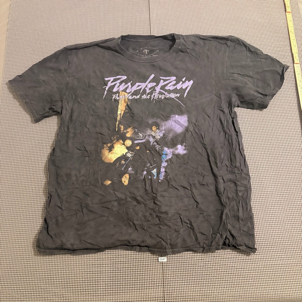 The Prince Estate Purple Rain Graphic T-Shirt Charcoal Gray Size L